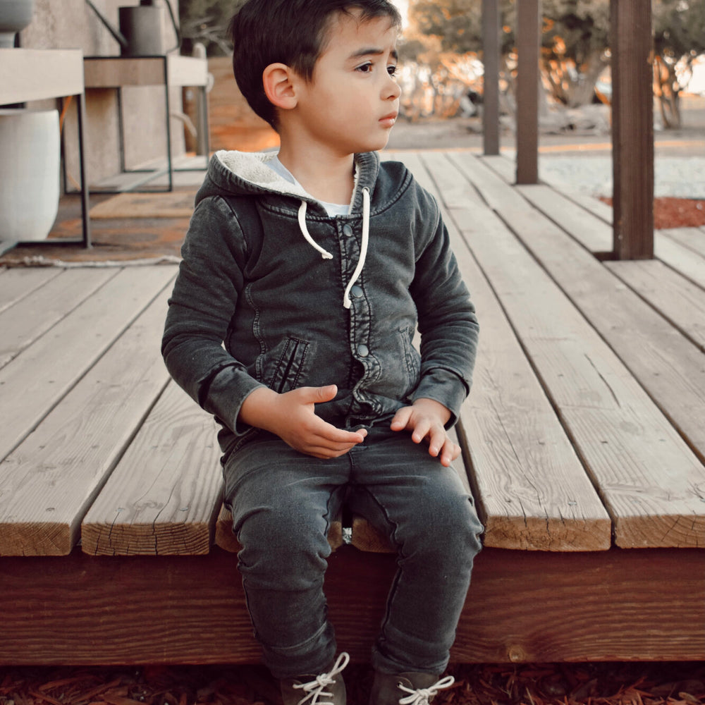 
                  
                    Kid's Faux Denim Jacket & Jogger Set in Black
                  
                