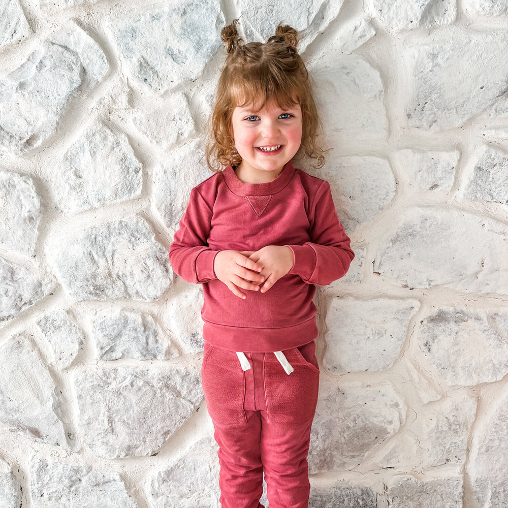 
                  
                    Kid's French Terry Sweatshirt and Jogger Set in Appleberry
                  
                