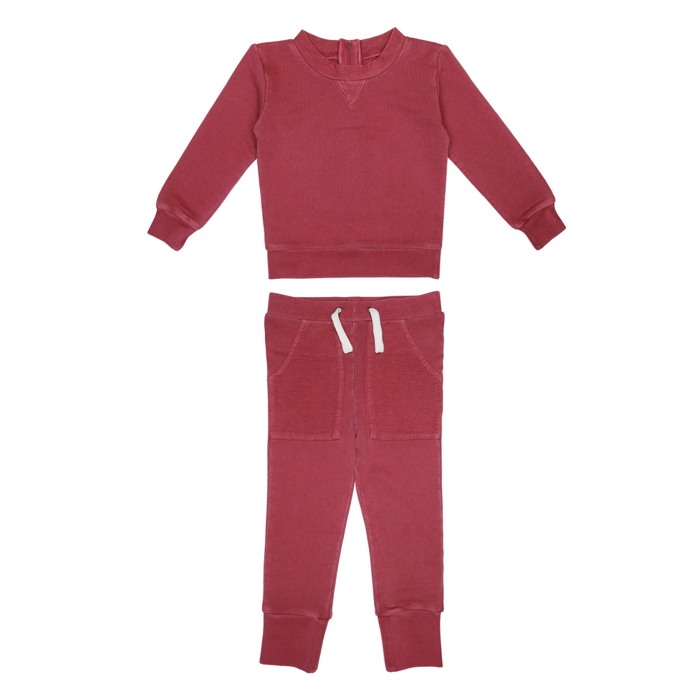 Kid's French Terry Sweatshirt and Jogger Set in Appleberry
