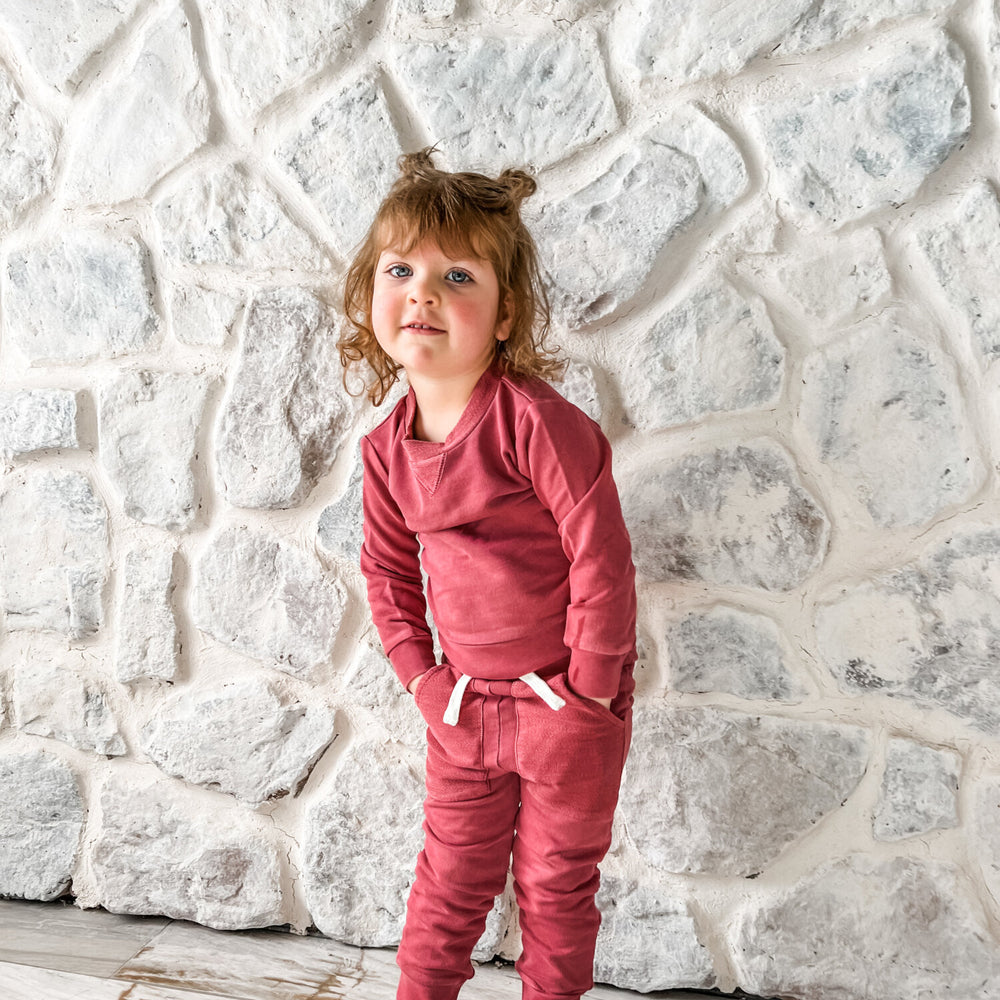 
                  
                    Kid's French Terry Sweatshirt and Jogger Set in Appleberry
                  
                