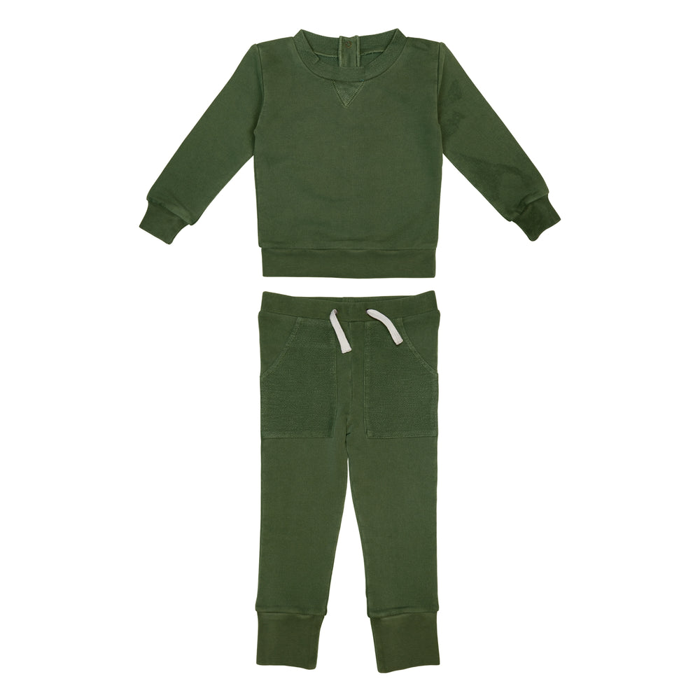 Kid's French Terry Sweatshirt and Jogger Set in Forest