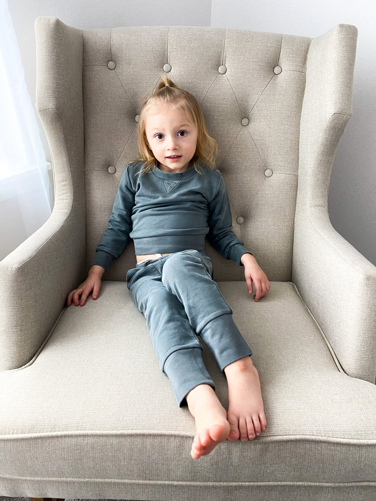 
                  
                    Kid's French Terry Sweatshirt and Jogger Set in Moonstone
                  
                