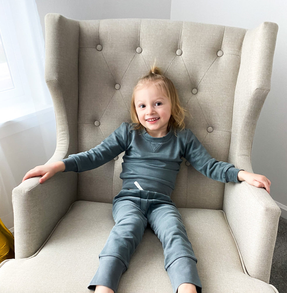 
                  
                    Kid's French Terry Sweatshirt and Jogger Set in Moonstone
                  
                
