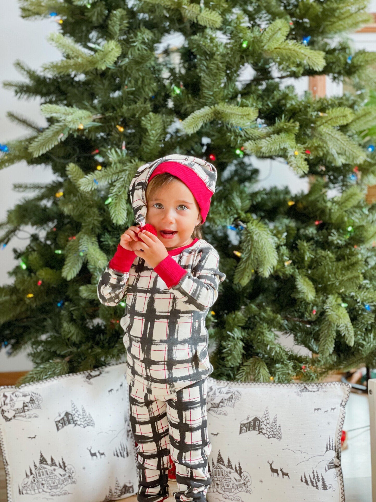 
                  
                    Organic Holiday Kid's PJ & Cap Set in Christmas Day Plaid
                  
                