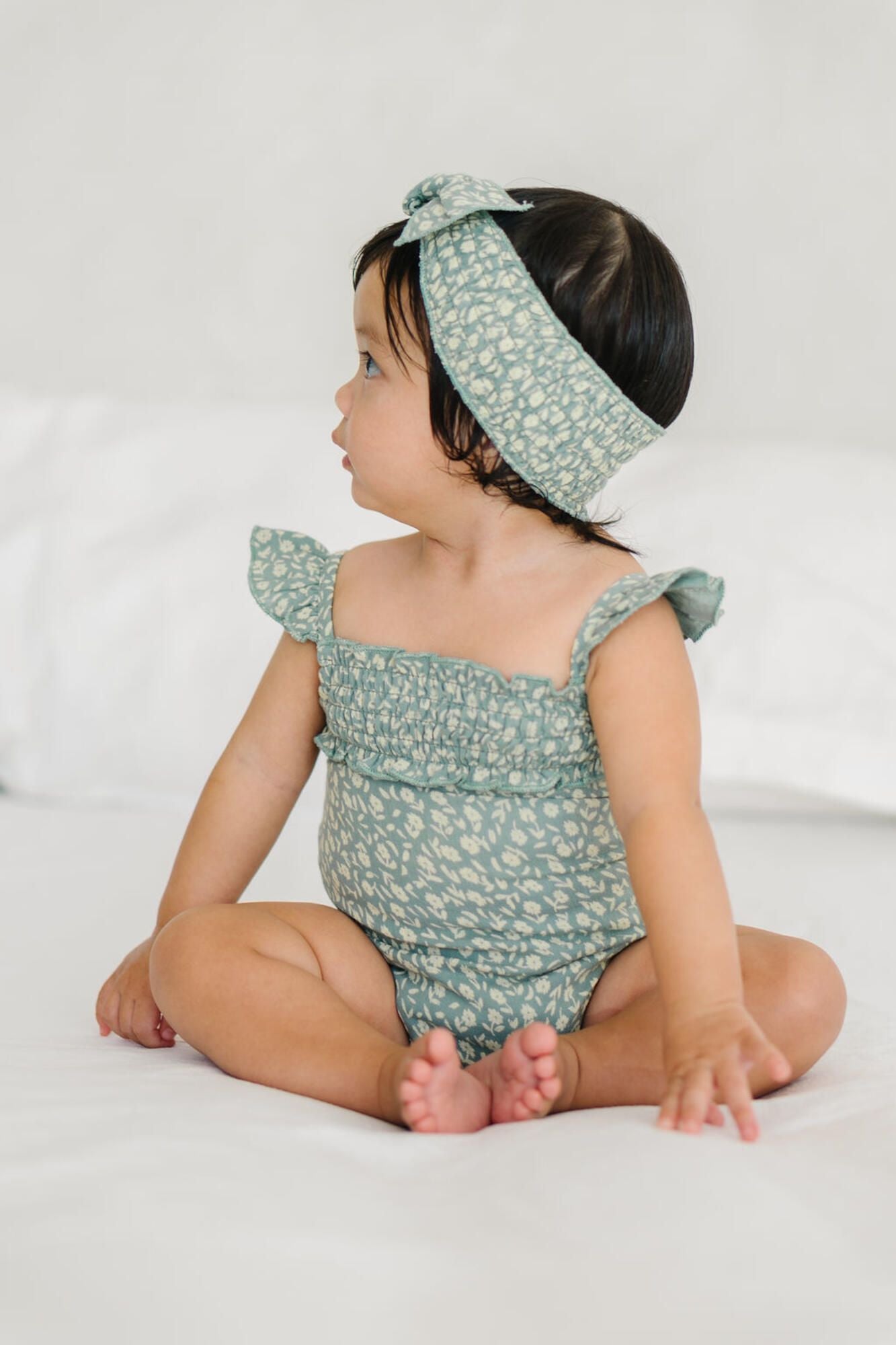 
                  
                    Printed Muslin Sleeveless Bodysuit in Lagoon Floral
                  
                