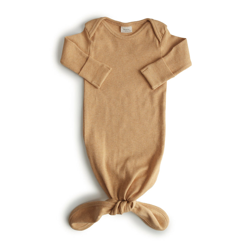 Ribbed Knotted Baby Gown (Mustard Melange)