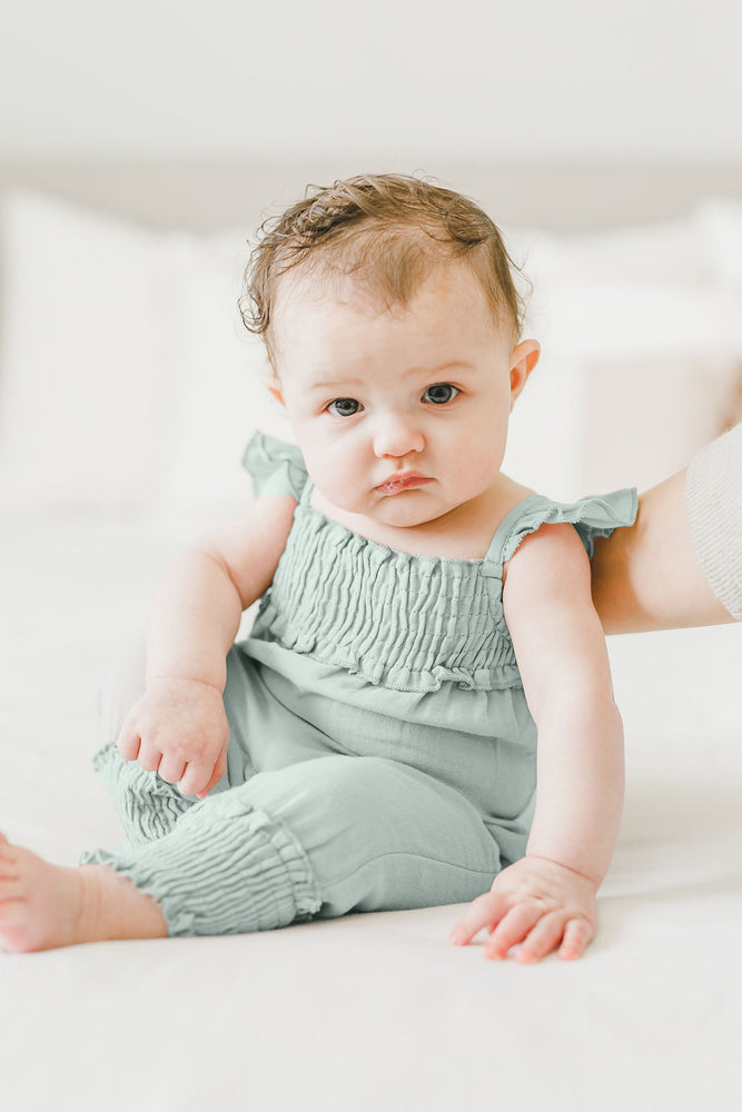 
                  
                    Muslin Sleeveless Romper in Green Tea
                  
                