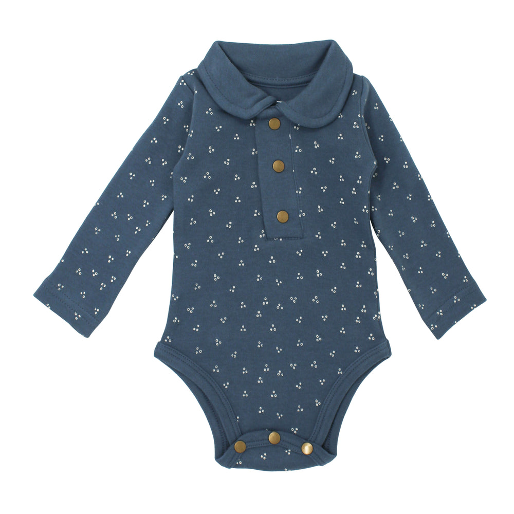 Organic Polo Bodysuit in Abyss Dots