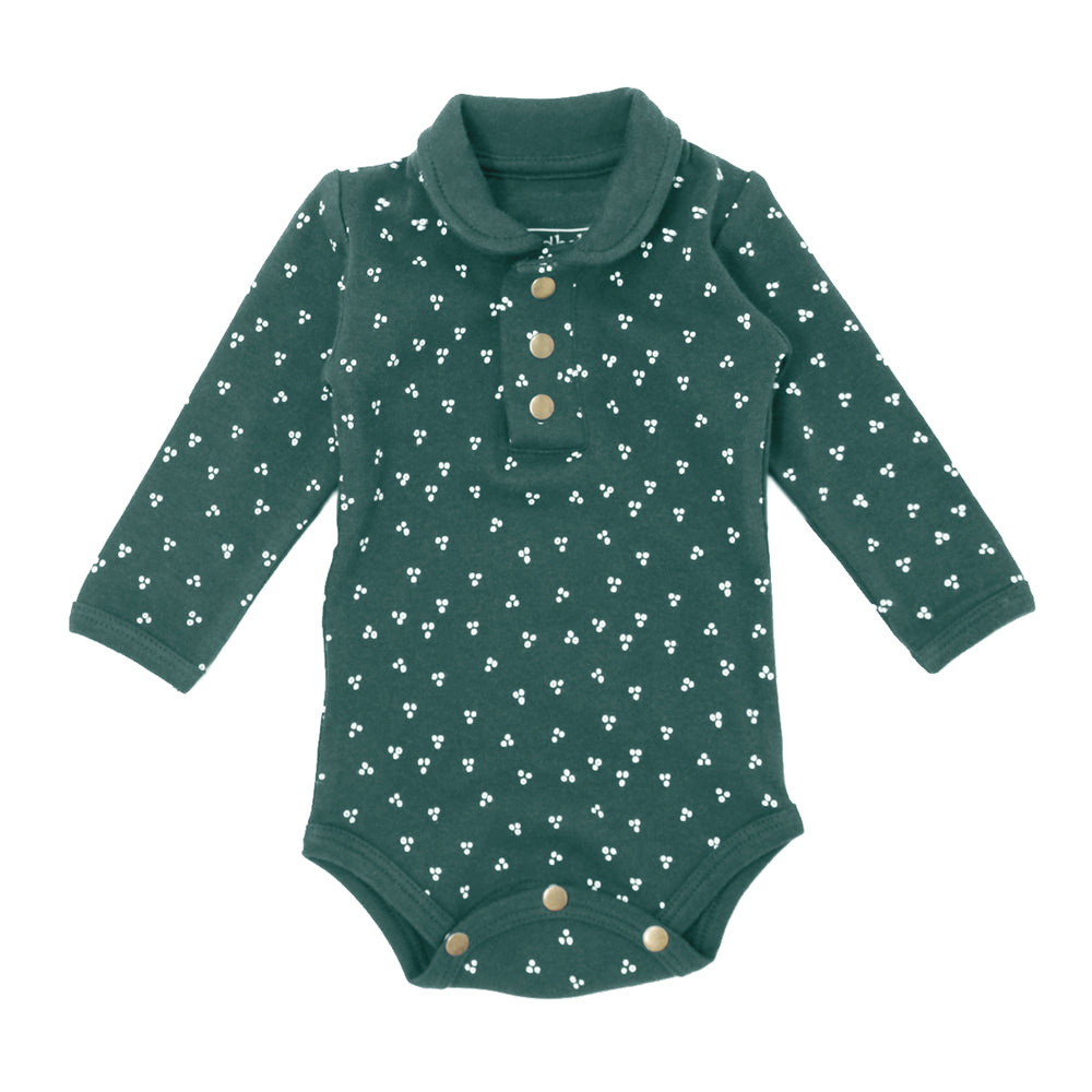 
                  
                    Organic Polo Bodysuit in Spruce Dots
                  
                