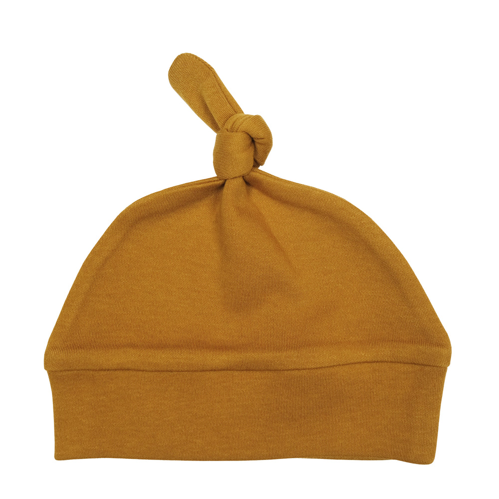Organic Banded Top-Knot Hat in Butterscotch