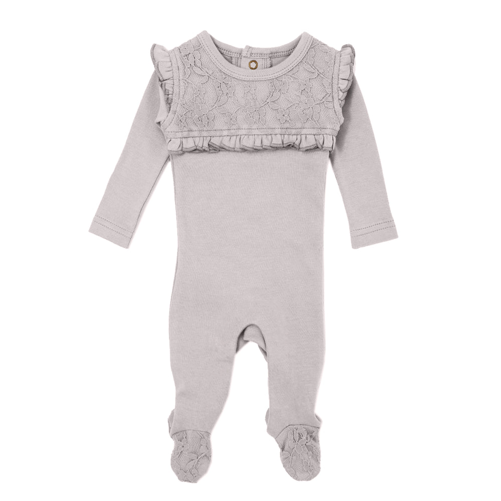
                  
                    Organic Lace Baby Footie in Fog
                  
                