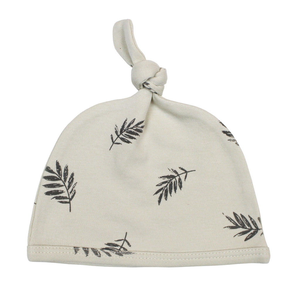 Printed Top-Knot Hat in Stone Fern