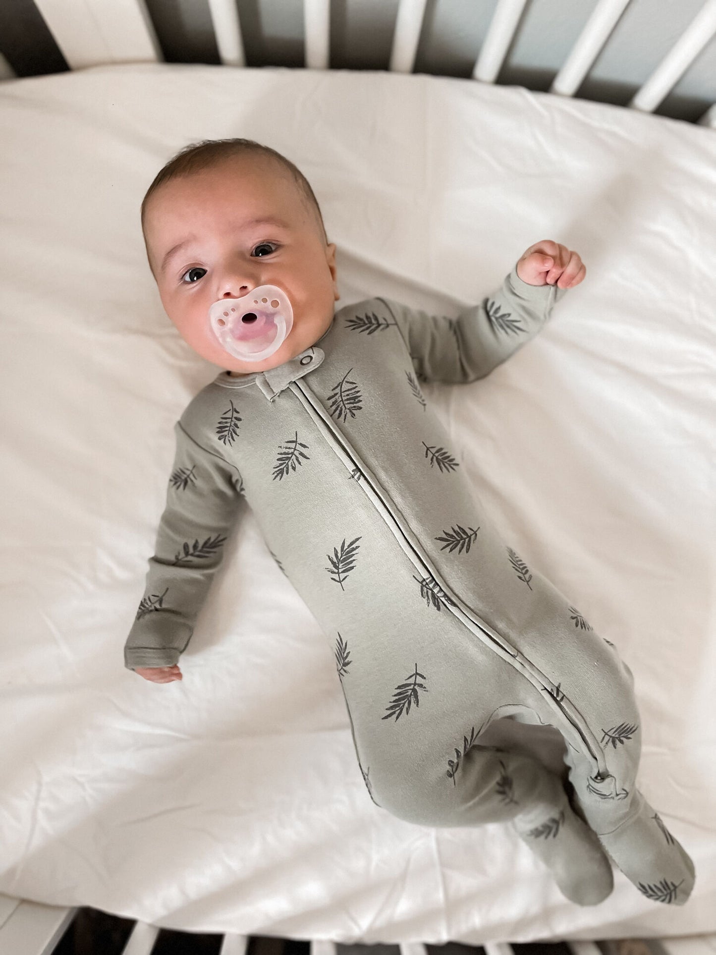
                  
                    Organic Zipper Baby Footie in Seafoam Fern
                  
                