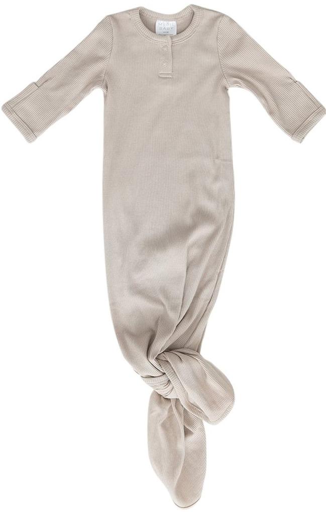 Oatmeal Organic Cotton Ribbed Knot Gown