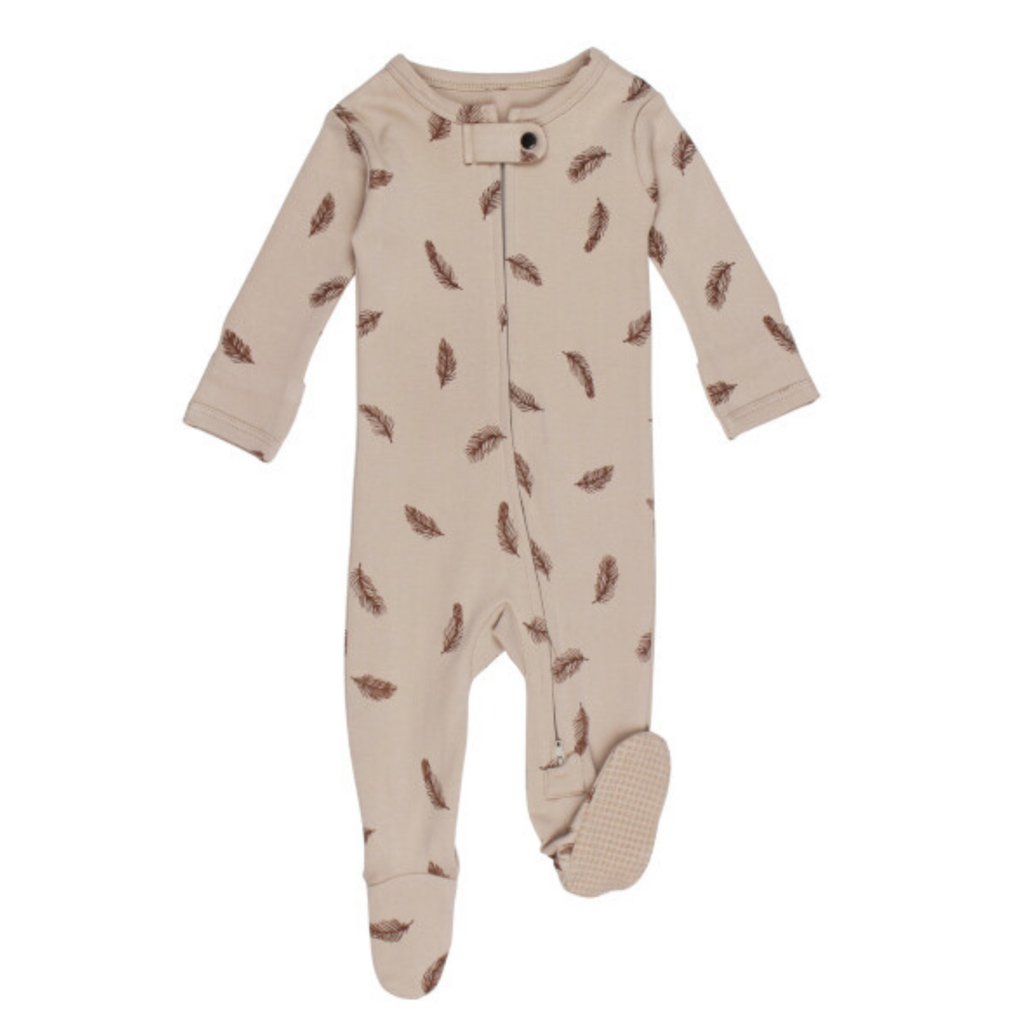 
                  
                    Printed Organic Zipper Footie in Oatmeal Feather
                  
                