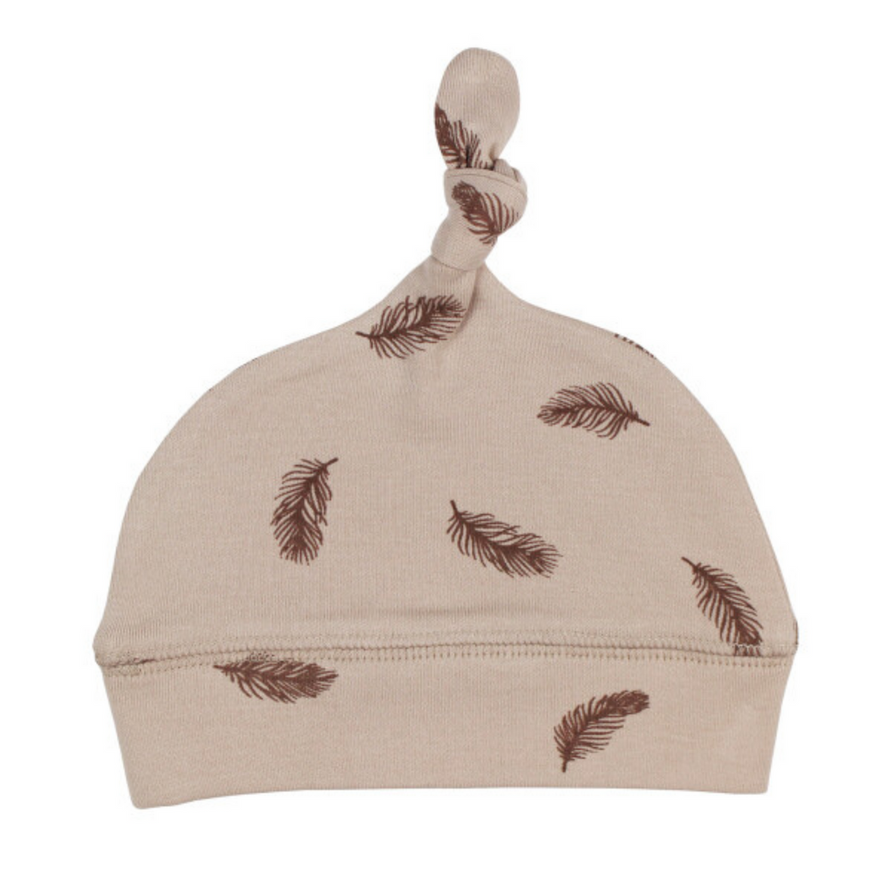 Printed Banded Top-Knot Hat in Oatmeal Feather