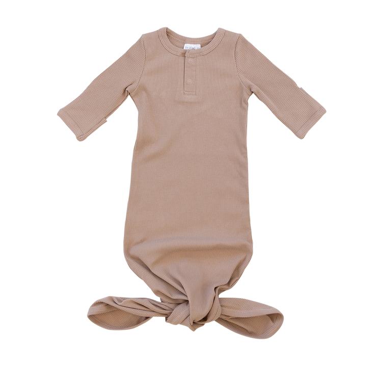 Pale Pink Organic Cotton Ribbed Knot Gown