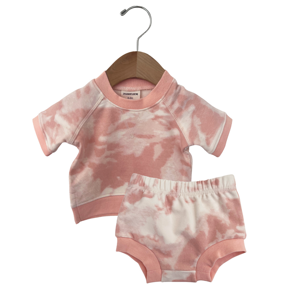 
                  
                    Pink Cloud Tie Dye French Terry Short Sleeve Crew Set
                  
                