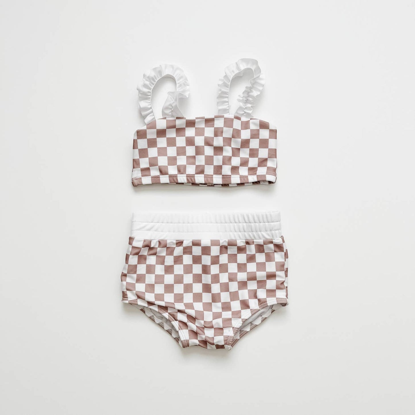 Strap Bandeau Bikini Set - Tan Checkered