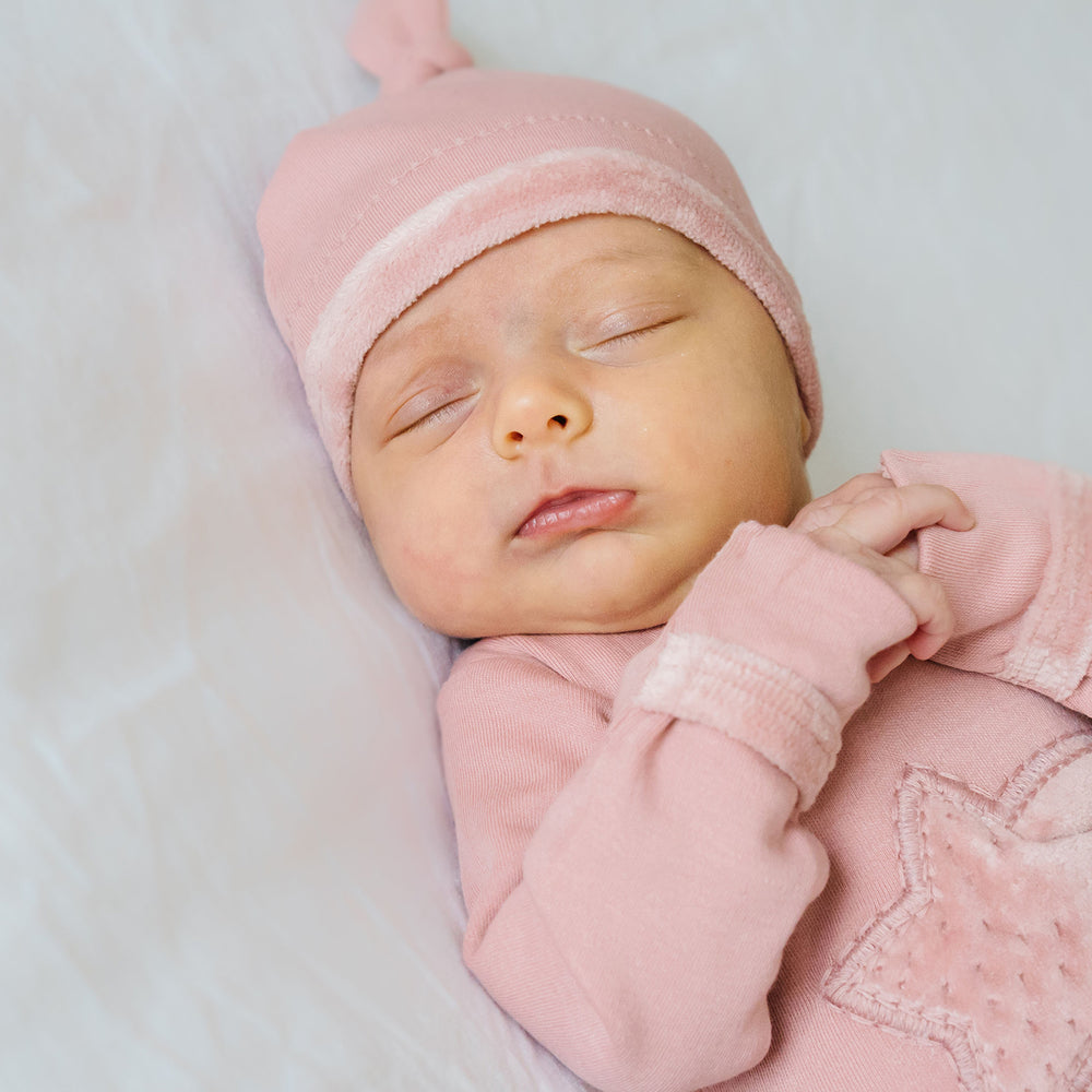 
                  
                    Mauve Velveteen Top Knot Hat
                  
                