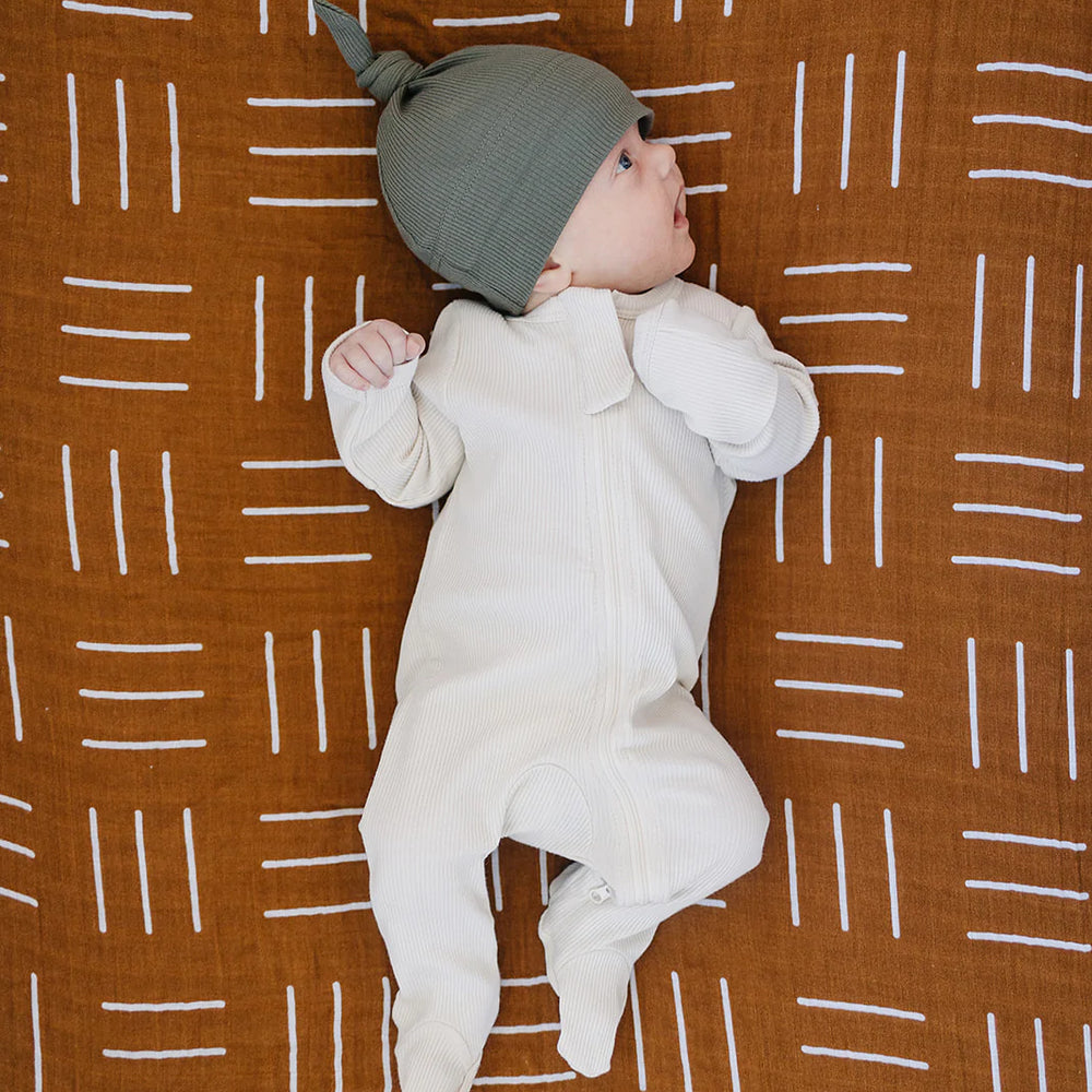 Winter Green Organic Ribbed Newborn Knot Hat by Mebie Baby Avery and Everett